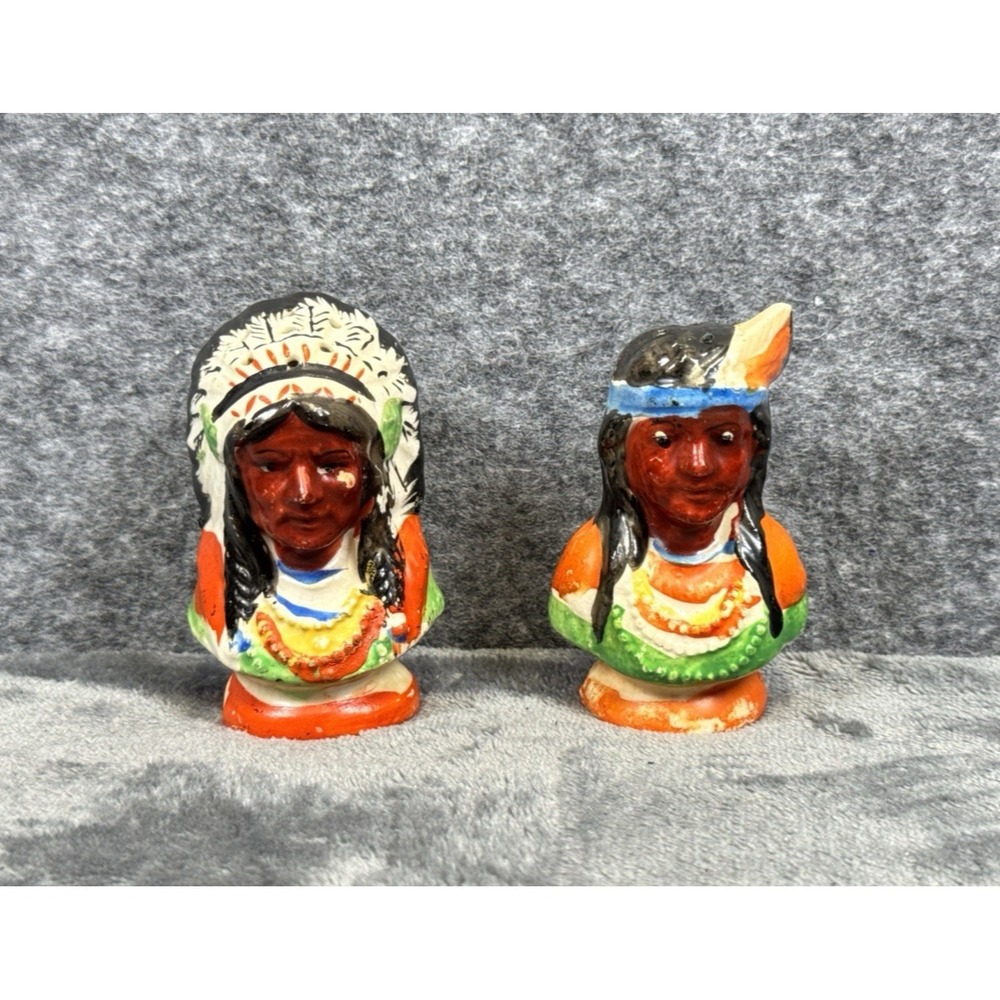 Native American Indians Salt‎ & Pepper Shakers Set 3" Black Hills - Vntg Japan